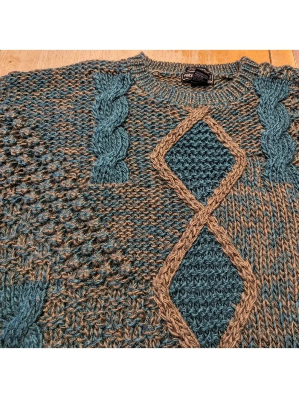 Peter England Sweater Mens M Fair Isle Green Acrylic Crew Neck Pullover Korea